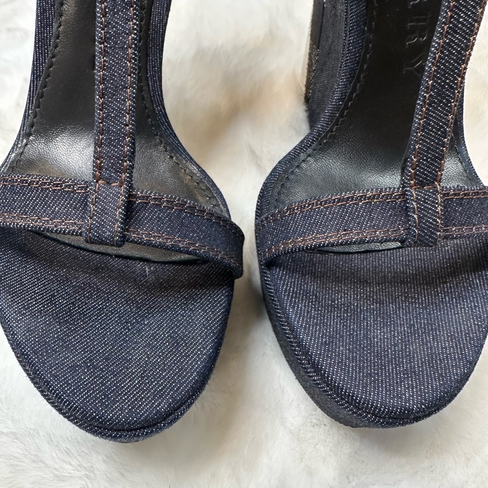 Burberry denim navy and Tan Heeled Sandals wedge - Picture 8 of 12